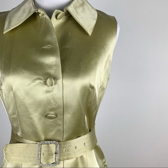 Ricki Freeman Teri Jon dress size 4 100% silk chartreuse square rhinestone belt - Picture 2 of 11